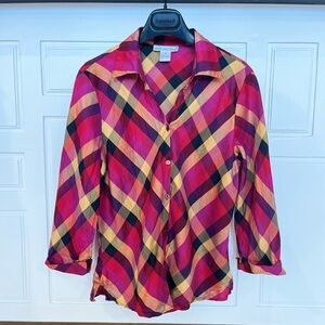 Vintage Silk Plaid Button Down Blouse, Sz Medium